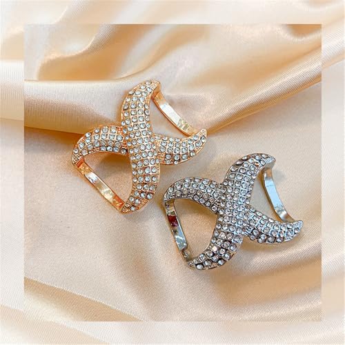 Image of Rhinestone Infinity Silk Scarf Ring Brooch for Women Fashion Crystal X Chain Shawl Scarves Buckle Clip Brooches Dainty Dress Accessories Wedding Birthday Jewelry Gift