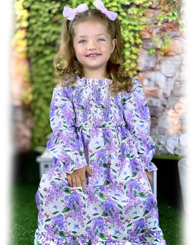 HINTINA Toddler Little Girl Ruffle Long Sleeve Smocked Dresses Fall Winter Clothes3