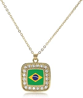 Gold Square Charm 18 Inch Necklace with Cubic Zirconia Jewelry