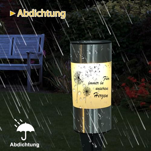 Silkwish 2er-Set Solar Grablicht mit Erdspieß & Löwenzahn Aufklebern - IP65 Wetterfest LED Grabkerze - Friedhofskerzen mit Automatischer Dämmerungssensor - Solar Grableuchten für Friedhof, Urnengrab
