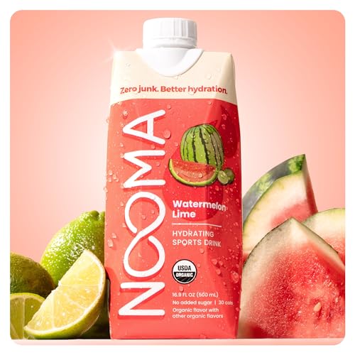 NOOMA Organic Electrolyte Sports Drink | Electrolyte Drink with Organic Coconut Water | Workout Hydration Drink with No Added Sugar | 30 Calories | Pack of 12 Sports Drinks (16.9oz) | Watermelon Lime