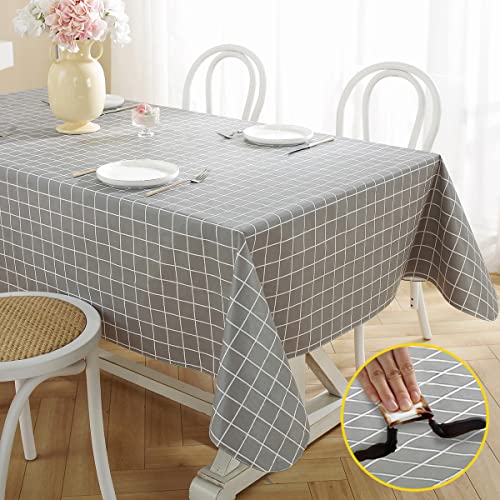 Vinyl Tablecloth With Flannel Backing For Rectangle Tables, Checkered Plastic Tablecloth Waterproof & Oil Proof, Wipeable Pvc Table Cover For Dining/Kitchen/Parties (Rectangle, 52" X 70",Gray) #TOP10