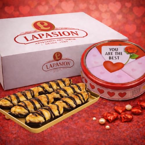 Pack San Valentín LaPasion “Doble Tentación” | Rizos Cebra de Hojaldre con Miel y Cacao + Lata de Pastas de Mantequilla | Regalo Gourmet para Compartir