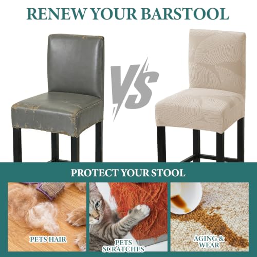 Image of HAOYONG Bar Stool Covers, Stretch Counter Stool Pub Chair Slipcover Washable Counter Height Chair Covers for Kitchen Dining Room Cafe Set of 2 (Beige)