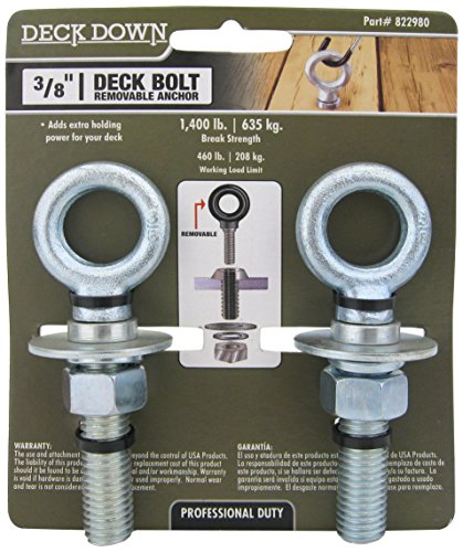 PROGRIP Deck Down 822980 Reusable Tie Down Anchor Bolts for Wood and Composite Deck, 3/8" (Pack of 2)