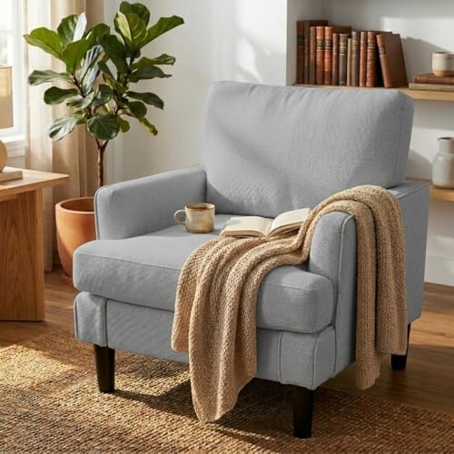Sillón comodo tapizado Gris estructura madera miniatura 1