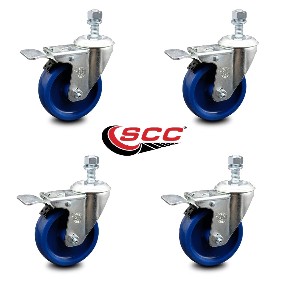 Solid Polyurethane Swivel Threaded Stem Caster Set of 4 w/4