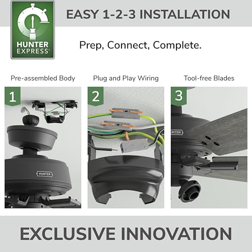 Image of Hunter Fonthill Indoor Ceiling Fan With Light, Remote, 52-inch, Fresh White, Fast Install, 6-speeds (Matte Black)