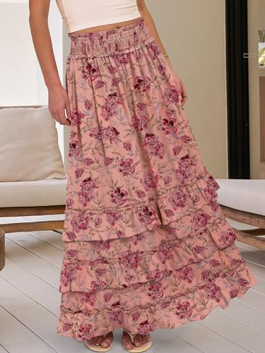 ANRABESS Maxi Skirts for Women Summer Boho Tiered Flowy Elastic High Waist Beach Long Skirt Casual Spring Vacation Outfits Small - image 2