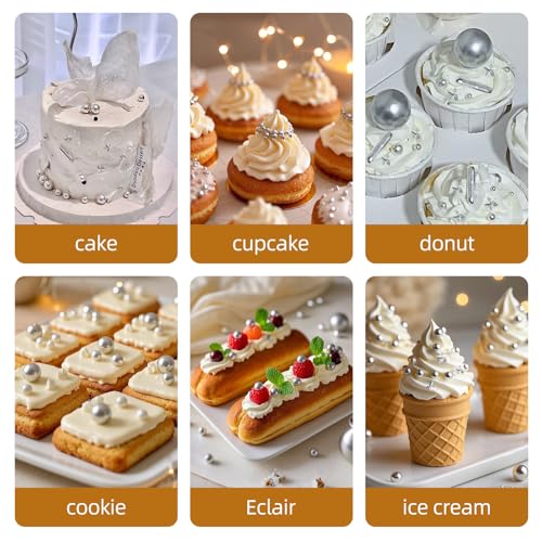 Image of Silver Pearl Sprinkles for Cake Decorating,130g,Edible Stars Rods Sprinkle,Mix Size,Baking Cake Decorations,Cupcake Toppers,Cookie Donuts Ice Cream,Birthday Wedding Mother's Day Party Supplies