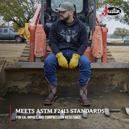 Justin Derrickman 12" Waterproof Work Boots for Men with Composite Safety Toe, Full-Grain Leather Upper, and Oil- and Slip-Resistant Rubber Outsole4