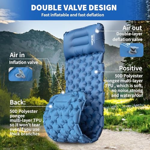 HiiPeak Isomatte selbstaufblasend hoch Camping luftmatratze mit integrierten kopfkissen Outdoor campingmatte schlafmatte kleines packmass mit Fußpumpe luftzellenmatte aufblasbar – Bild 6