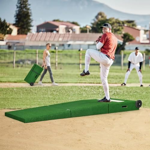Baseball Pitching Mound w/Base & Wheels, Foldable Design for Youth Training, Suitable for Indoor and Outdoor Use