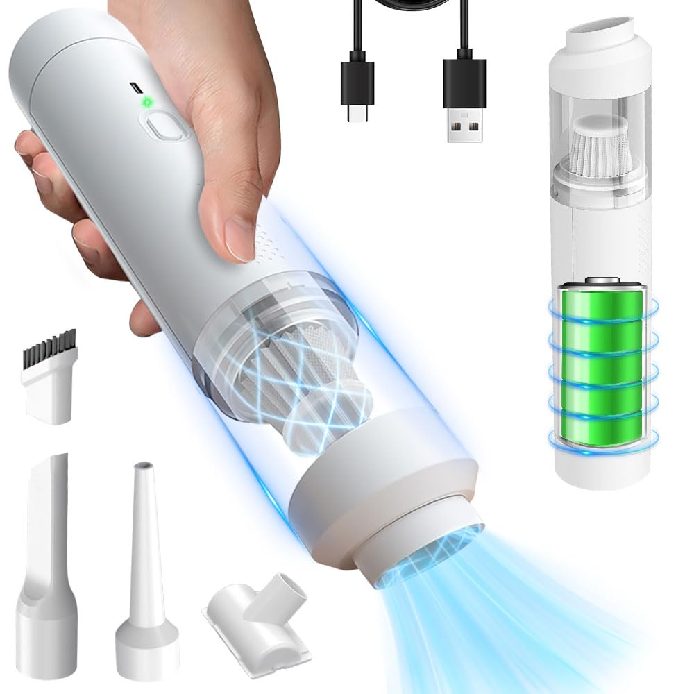 OBEST Aspirabriciole Senza Fili,11000Pa USB Ricaricabile Portatile Leggero Mini Aspirapolvere,Aspirapolvere e Asciugacapelli Wireless 2 in 1,Pulizia per Capelli, Auto, Casa, Ufficio, Cuc