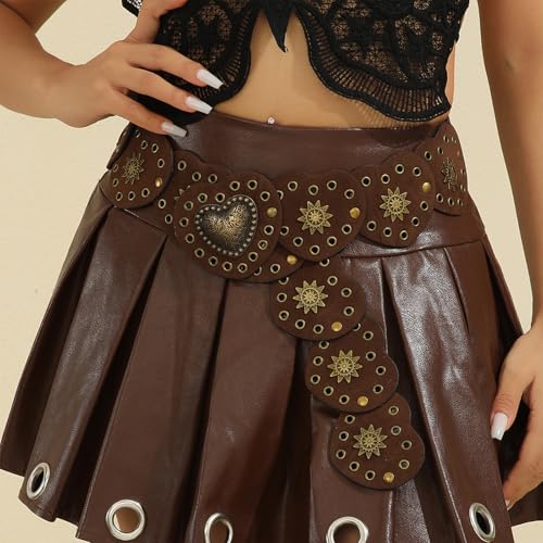 Belts for Women,Womens Leather Belt,PU Leather Belt for Jeans Skirt Vintage Heart Disc Corset Belt Western Pants Belt with Large Eyelets Clothing Decors3