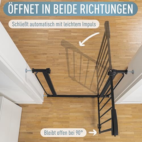 ib style Treppenschutzgitter Berrin - Türschutzgitter für Babys, Ohne Bohren, Gittertür, Tuergitter für Kinder, Schwarz, Breite: 140-150 cm