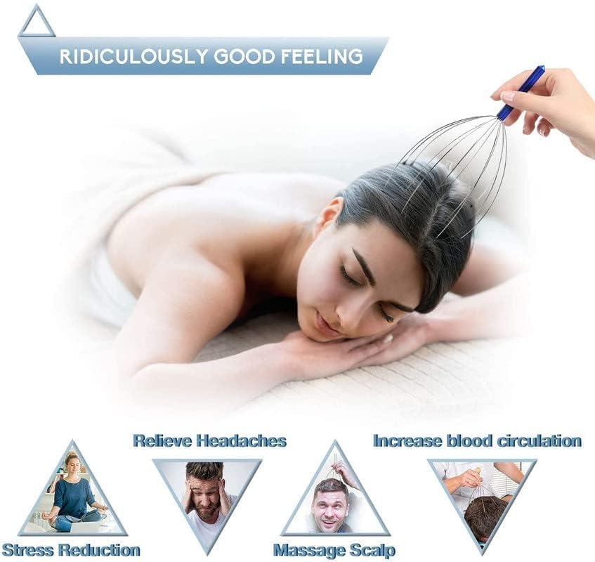 Image of Manual Head Massager Scalp Scratcher 12 Finger Body Relaxing Hair Massage Hand Massager Held Pain Relief And Growth Neck Octopus Pointer For Men, Women