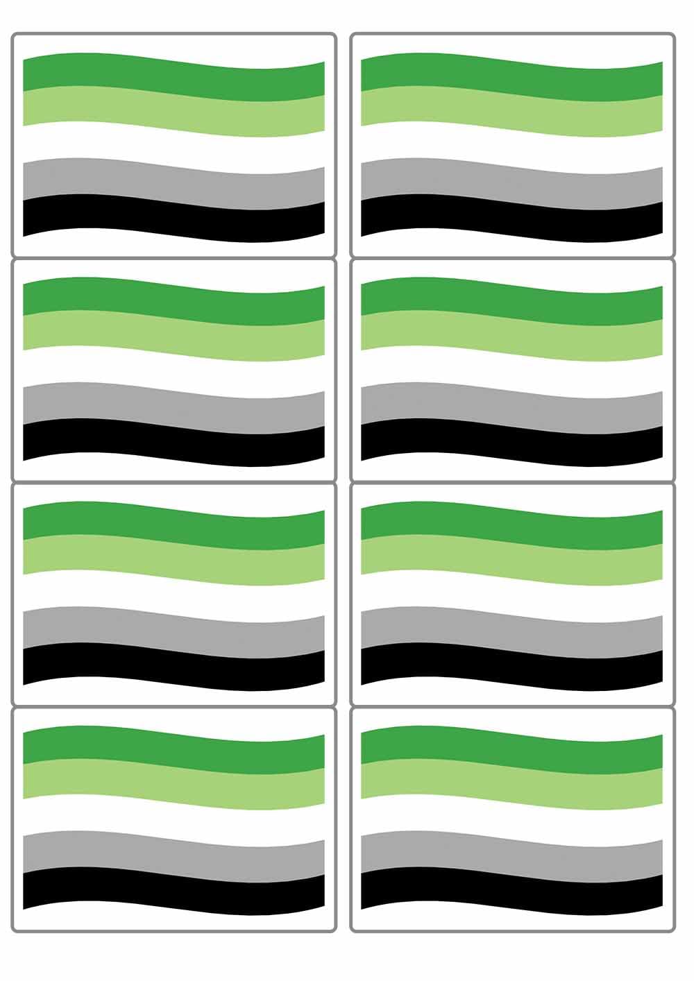 Aromantic Diversity LGBTQAI+ Pride Flag Rectangular Matt Paper Stickers A4 Sheet of 8 (Each Sticker is 99mm x 68mm) (Flapping)