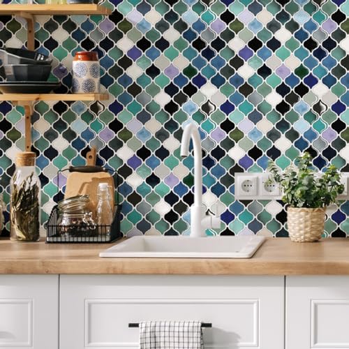 【Dream Sticker】タイルシール 防水 耐熱 120℃ キッチン 洗面所 DIY タイルステッカー モロッカン 可愛い 大判サイズ 傷や汚れ隠しにも最適 MOR-N01 (ブルーミックス, 4枚) [4]