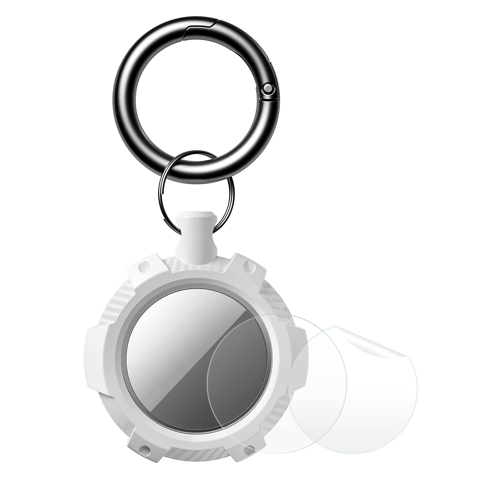 Eyamumo Airtag Holder Compatible with Apple AirTag, Silicone Airtag Case Holder Keychain Accessories Cover with Film for Apple Airtag Cat Dog Collar White