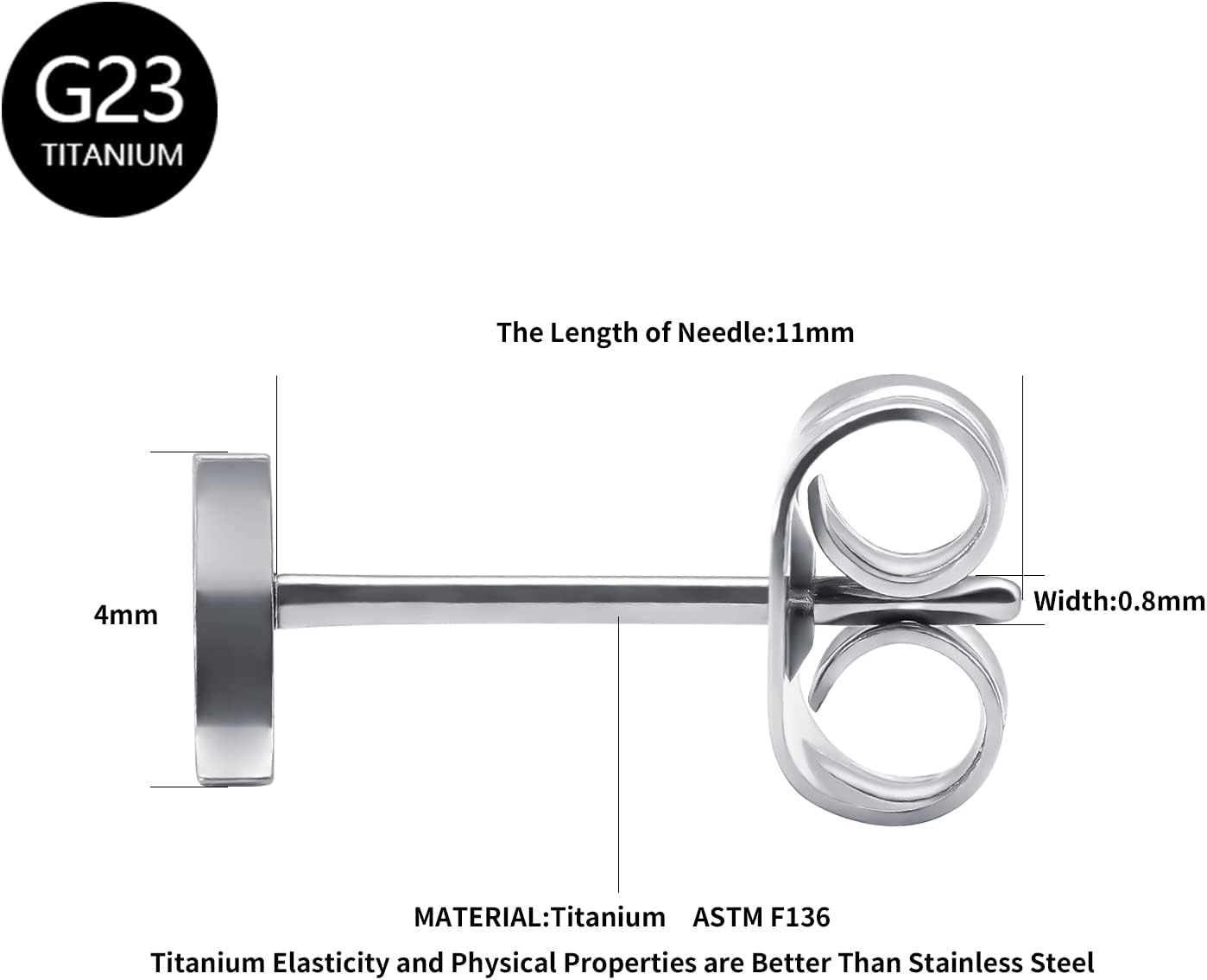 Pure Titanium Heart Earrings Women Flat Star Earring Moon Nickel Free Hypoallergenic Stud Earrings for Sensitive Ears, Bar Earring Stud, Rose Gold/Gold/Black/Silver - Image 2