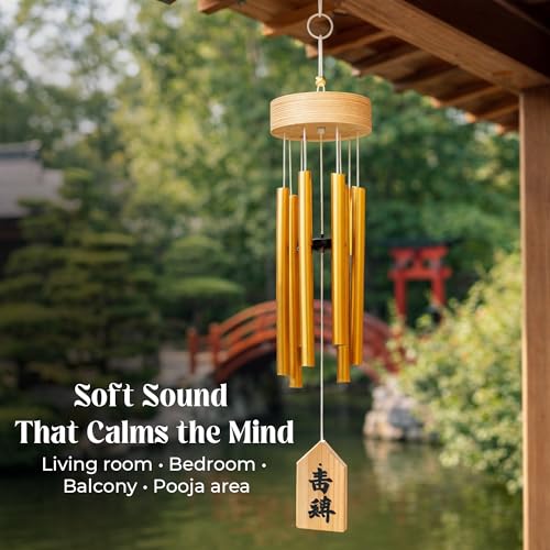 Image of GJ Feng Shui Wind Chimes for Home & Balcony | 6 Rod Golden Wind Chime for Positive Energy & Vastu | Wind Chimes for Living Room, Bedroom & Door | Home Decor Hanging with Pleasant Sound