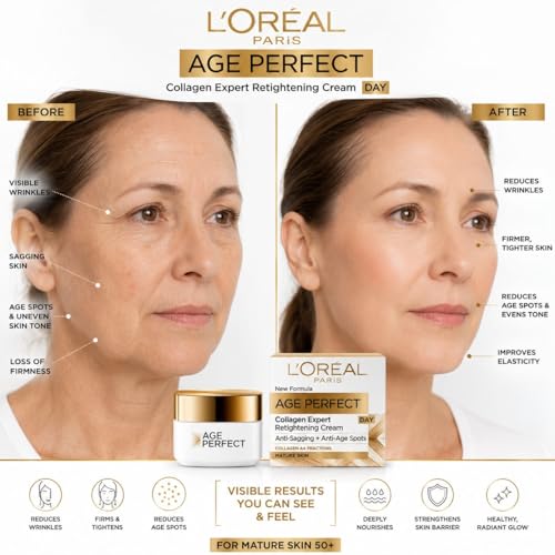 Image of L'Oreal Paris Age Perfect Collagen Expert Day Cream 50ml | Anti-Aging Face Moisturizer for Mature Skin | Firms, Retightens & Hydrates | Helps Reduce Age Spots