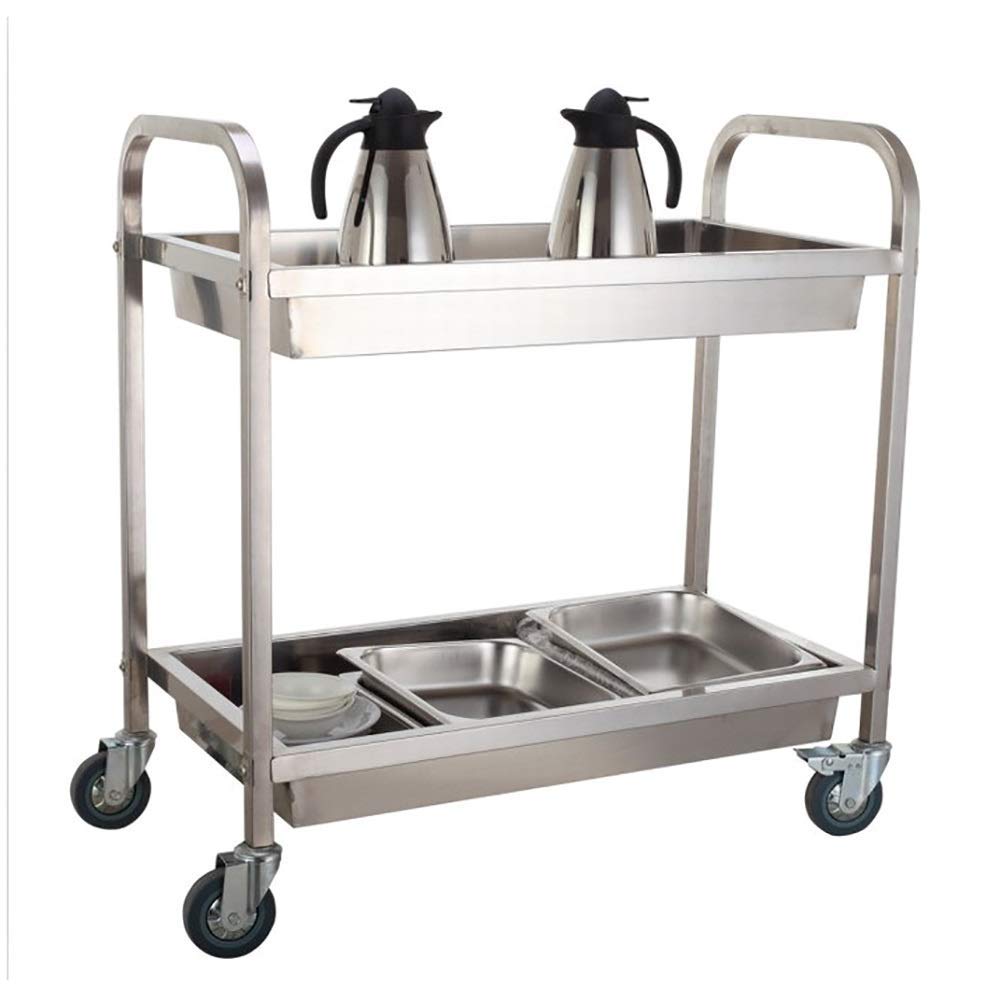 Movable Stainless Steels Hand Trucks Storage,2 Tier with Brake Wheel Kitchen,Hotels Cart,Collecting Serving Trolley for Restaurant,Multi Use Cart,Suitable for Frequently Used