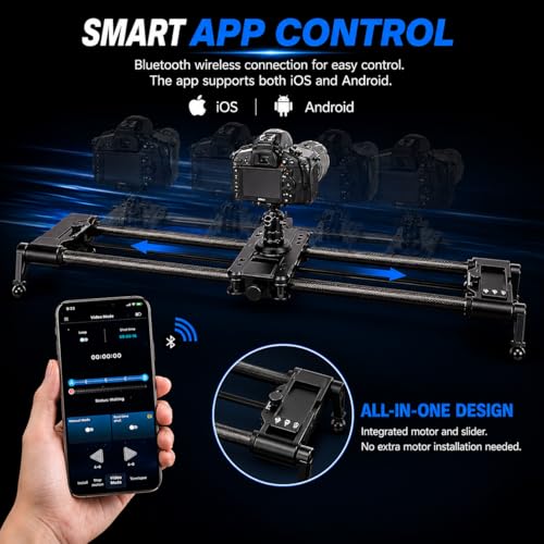 Image of KONOVA G1 Motorized Camera Slider, Bluetooth App Controlled Motion Control Slider for DSLR & Mirrorless Cameras, Carbon Fiber Rail, Time Lapse, Stop Motion, Tracking & Panorama Shots (120cm (47.2 inch))