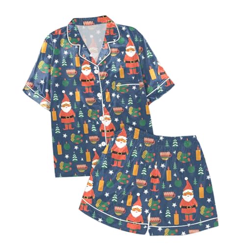 Conjunto genérico de pijama Navidad niño niña manga corta estampado feliz botón cuello roto top pantalones cortos ropa interior casual suave para fiestas, e, 12-13 Años