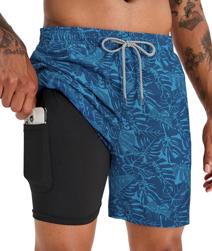 Image of APTRO Men's Swim Trunks with Compression Liner 5 Inch Bathing Suit Beach Swimsuits