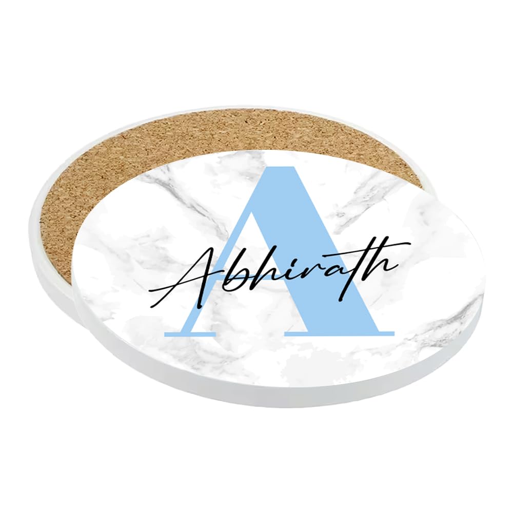 Personalised Coaster Initial with Name, Alphabet Coaster, Tableware, Coffee, Tea, Drink Coaster. (Round Ceramic Coaster)