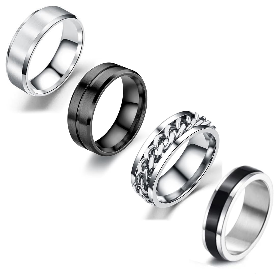 CMUYKIBU Anillo de acero inoxidable para aliviar el estrés de 4 hombres, anillo de tope de cadena torcida, anillo giratorio de banda celta