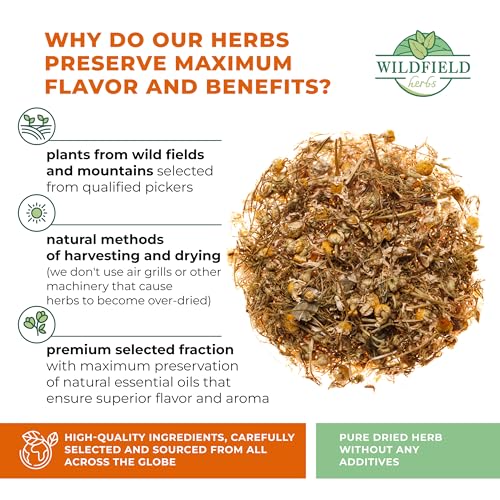 Image of WILDFIELD HERBS 100 Bags Chamomile Tea Bag Camomile Tea Bag Flowers (Chamomilla Chamomilla) - 100 Count 1.5g Chamomile Bags Flores De Manzanilla