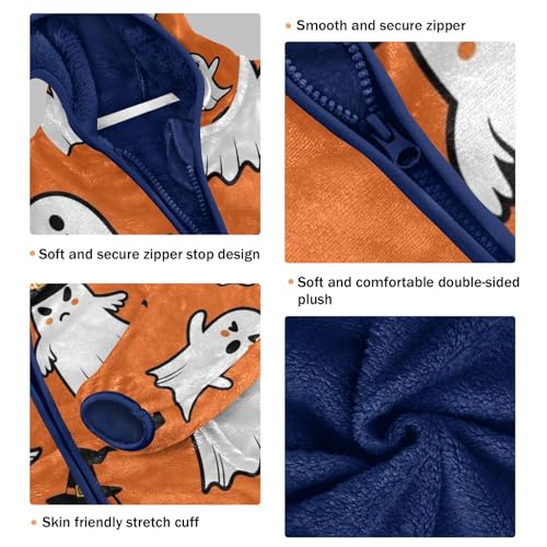 Halloween Ghosts on Orange_1 Toddler Fleece Jacket Girl Boys Hooded Fleece Jacket Coat Warm Outwear Zip-up 3-10T3