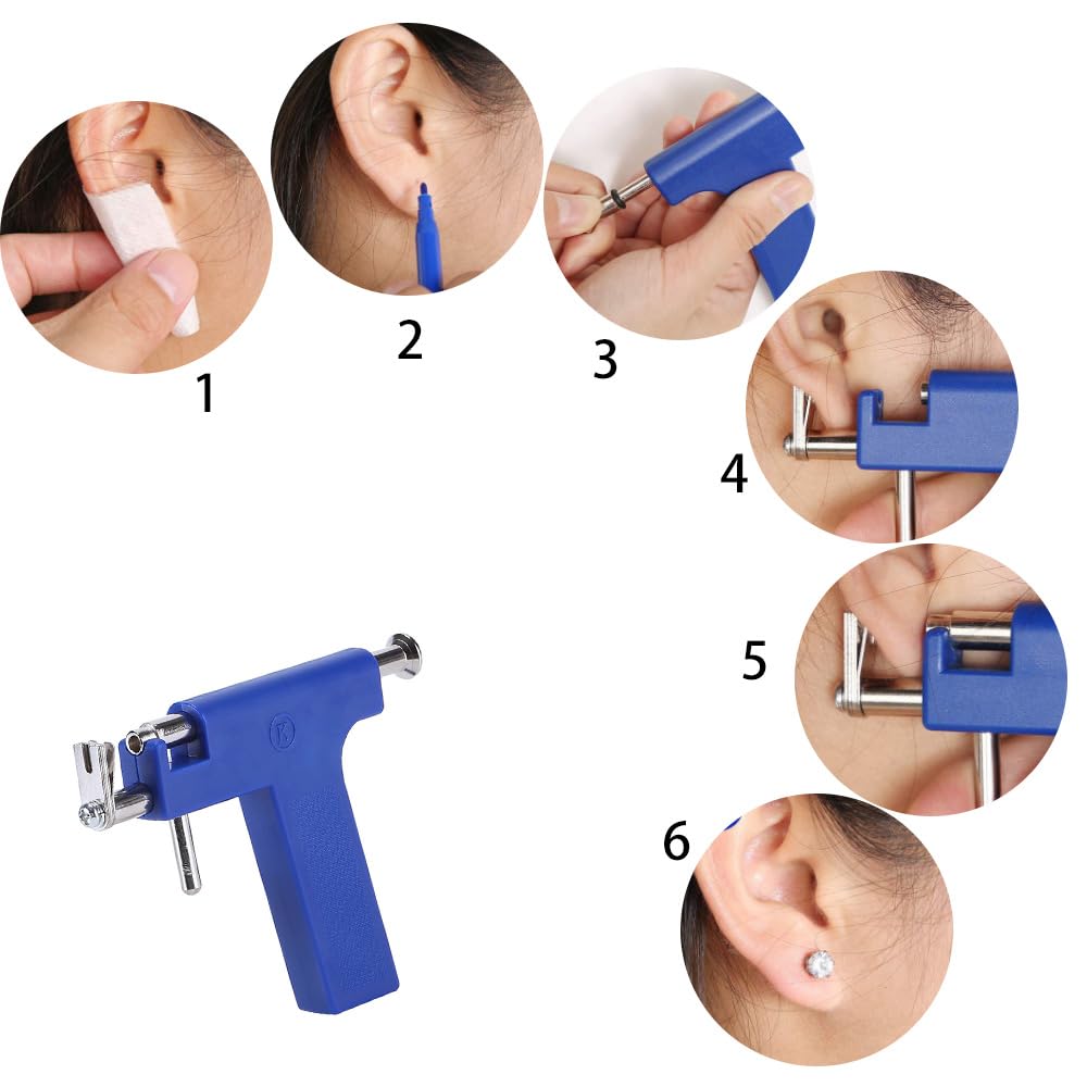 Kit de perforación de orejas con pistola y 98 pendientes de acero inoxidable