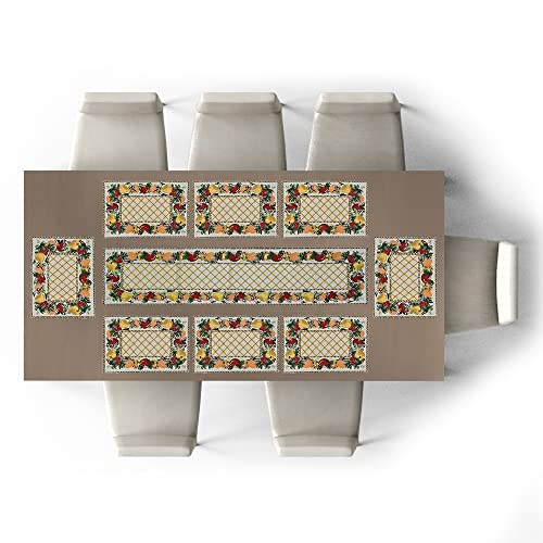 Image of Jacquard Cotton Rectangular Dining Table Runner 4 Seater with Mat | Anti Skid Table Mats Set of 4 and Runner Cloth Kitchen Placemat Set Washable and Heat Resistant, Net Flower