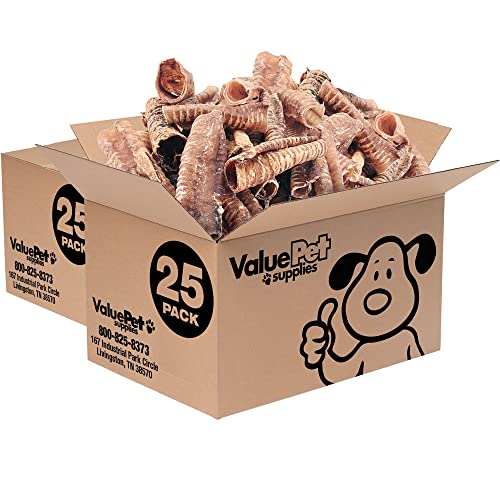 ValueBull Beef Trachea, Premium 5-6 Inch, 50 Count Bulk Pack - Natural Angus Dog Chews with Glucosamine, Chondroitin & Amino Acids
