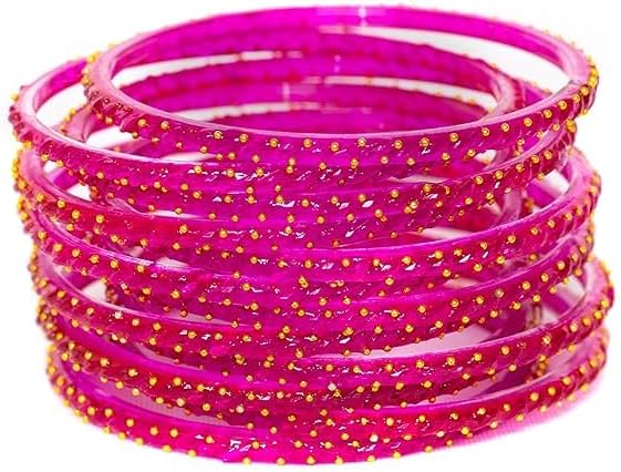 Crystal Rain Drop Red Glass Bangles set for women with Golden Dots design/perfect for every Occasions & Festival (12Pcs)