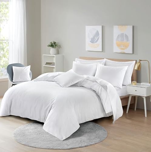 Image of L S U Supersoft Duvet Cover Set Easy Care Bedding Fitted Sheet and Pillowcases in 22 Colours and Single, Double, King, and Super King Sizes (DUVET D white)