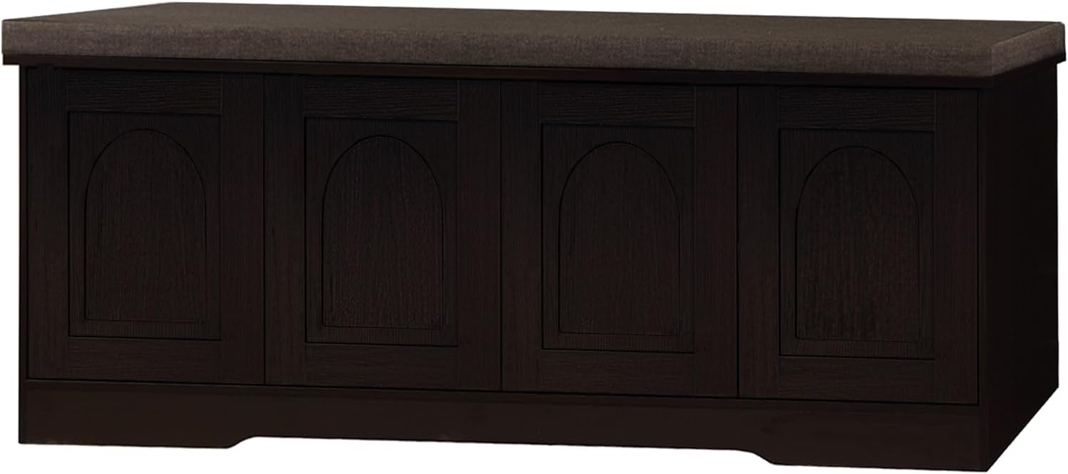 dinzi lvj shoe bench, entryway storage bench with doors, cushion, 2-tier shoe rack with 8-cubby, 47.2”l x 13.8”w shoe organizer cabinet, adjustable shelf, living room, bedroom, espresso 47.2”l x 13.8”w x 17.7”h espresso