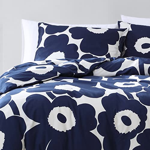 Image of MARIMEKKO - King Duvet Cover Set, Cotton Bedding with Matching Shams & Button Closure, All Season Home Decor (Unikko Indigo, King)