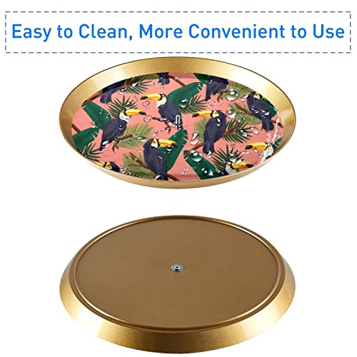 3 Tier Plastic Cupcake Stand Tower With Tiered Serving Tray, Golden Cupcake Tower Tree, Toucan Birds Pattern Green Leaves Tropical Pink Dessert Display For Candy Fruit Donuts Cake #TOP4