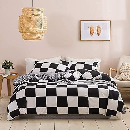 Homewish Buffalo Check Black And White Plaid Duvet Cover Set King Men Women Reversible Geometric Gingham Decor Comforter Cover Farmhouse Nordic Style Grid Pattern Bedding Kids Luxury Soft Breathable - Image 2