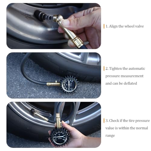 HZEL Car Tire Pressure Gauge (0-100 PSI), Vehicle Air Pressure Gauge Accurate with Large Dial, Automotive Exterior Tyre Stress Gauging Accessories, Universal for Motorcycle Sedan Truck (Gold) - Thumbnail 5