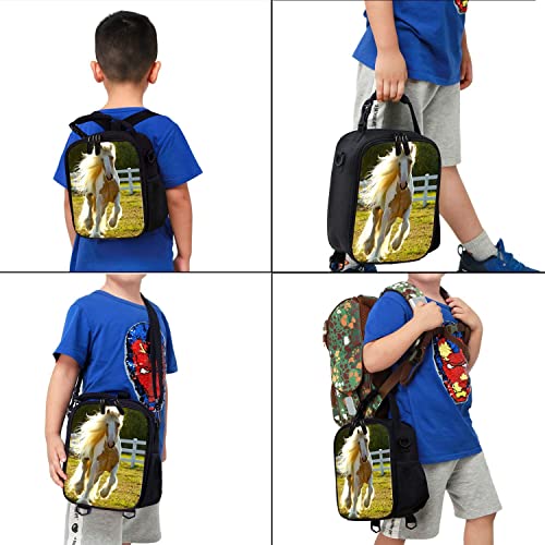 7-Mi Kids Lunch Box Insulated Soft Bag Thermal Cooler Spacious Compartment Back To School Meal Tote Kit For Girls, Boys 3D Print Horse #TOP4