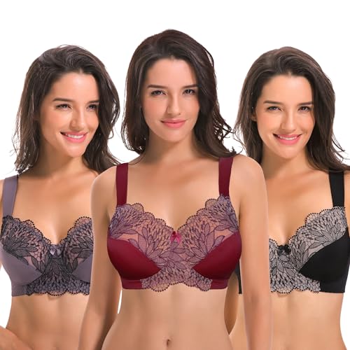 Curve Muse Grande Taille Non doublé Minimiseur Soutiens-Gorge sans Fil avec Dentelle brodée-Paquet...