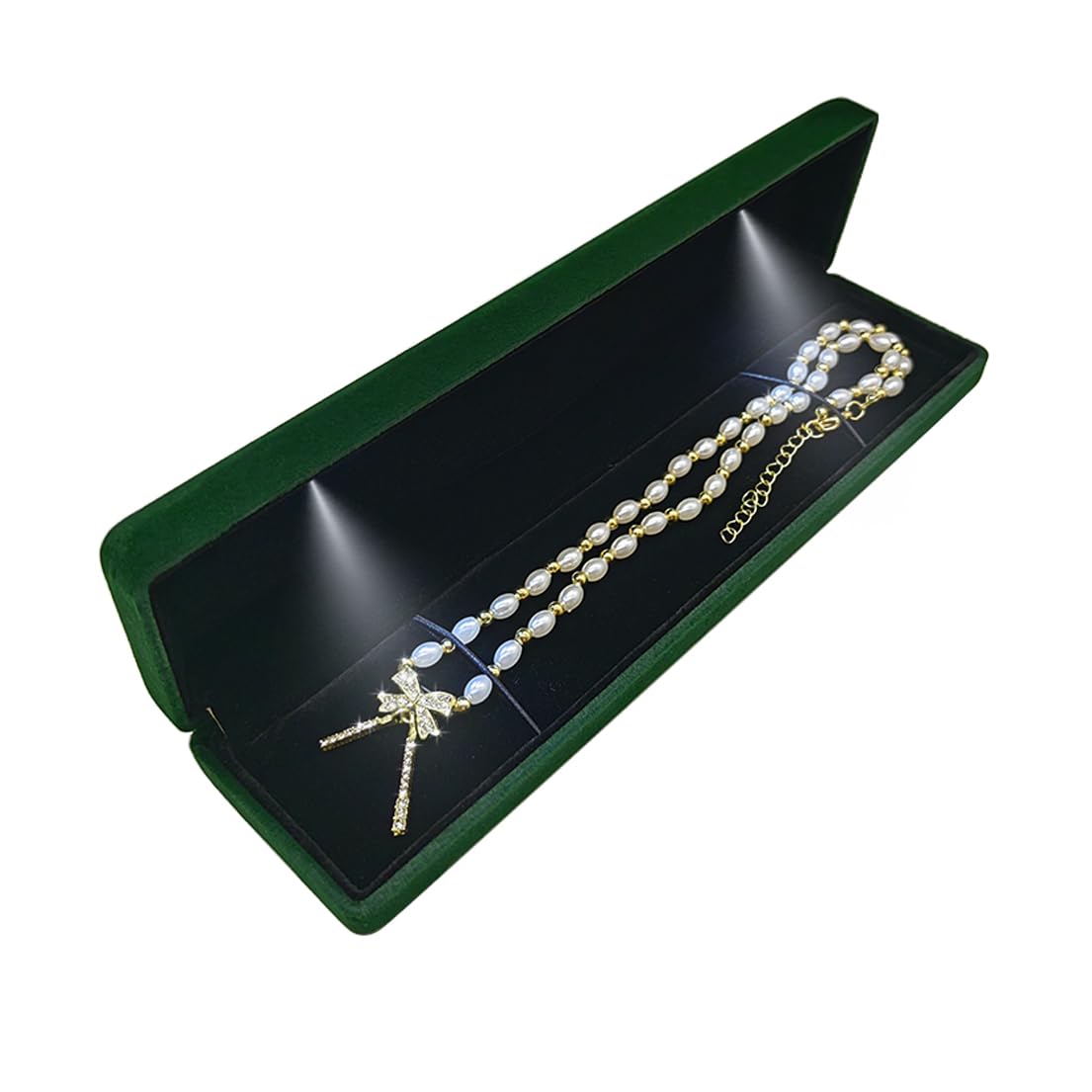 GBYAN Velvet Chain Necklace Box with LED Light, Long Bracelet Storage Case, Jewelry Display Gift Box for Engagement, Anniversary,Wedding and Birthday,