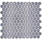 Keramik Mosaikfliese Knopf Loop Penny Rund uni graublau anthrazit glänzend Wand Fliesenspiegel Küche Dusche