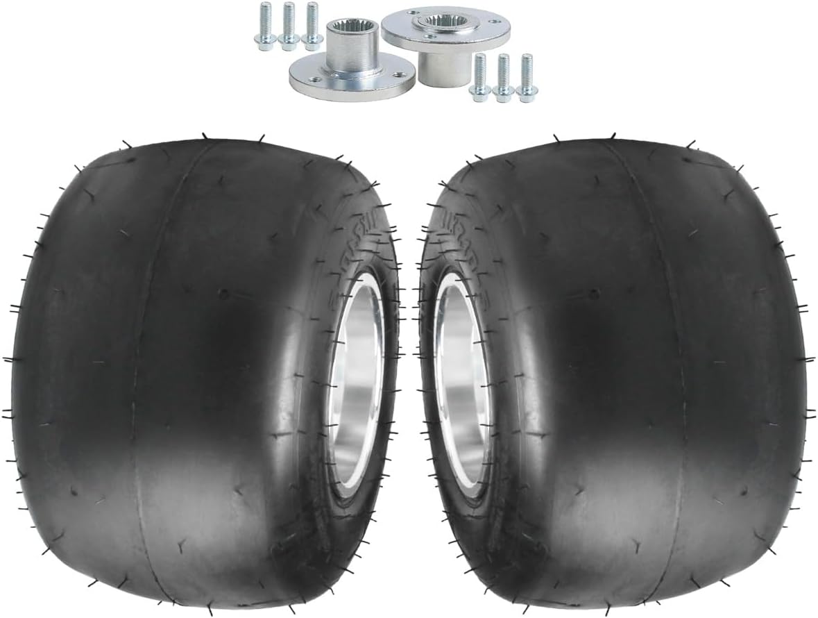 2pcs 5" Racing Go Kart Wheels Slick Tire 11x7.10x5 11X7.10-5 Tire Rim & 3 Stud Rear Axle Wheel Hubs for Mini Bike ATV Quad Drift Trike Lawn Go Cart Tires Tubeless Racer